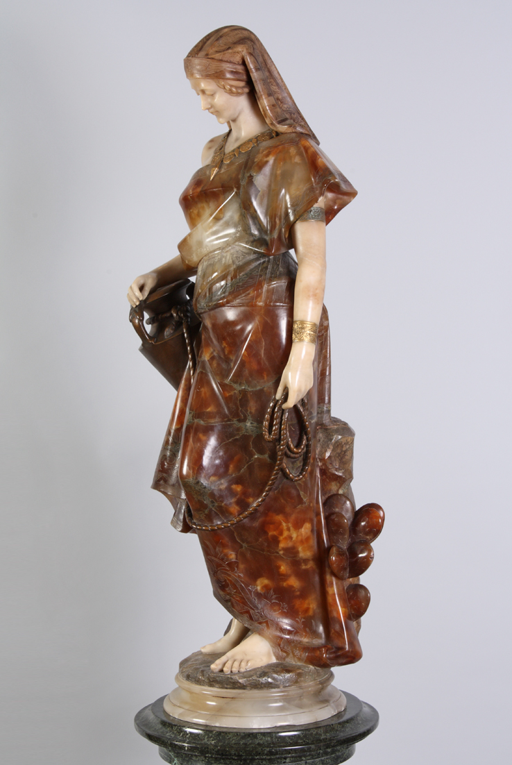Alabaster and Marble Sculpture of Rebecca on a Pedestal